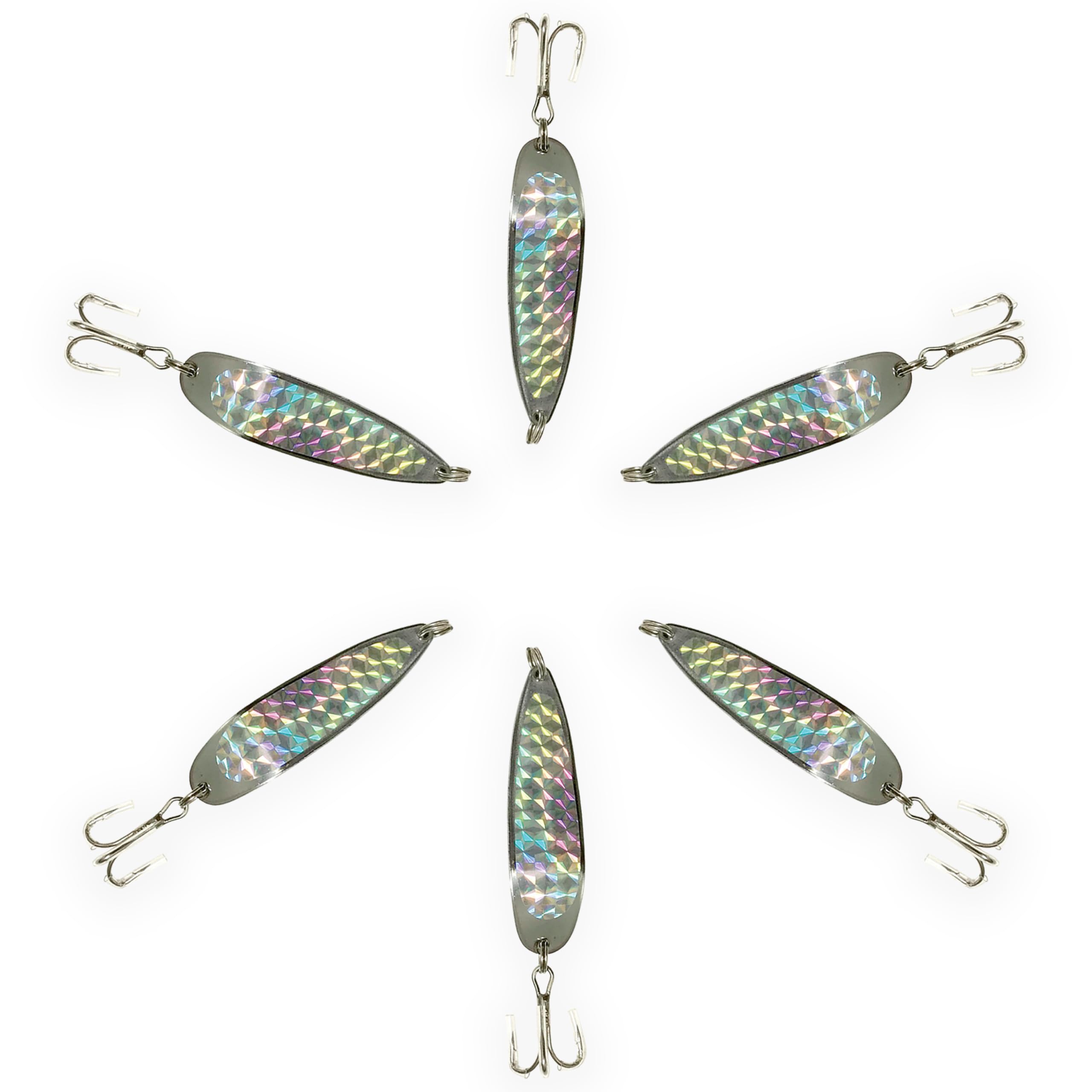 Six Crocodile Spoons Lures in a tackle box