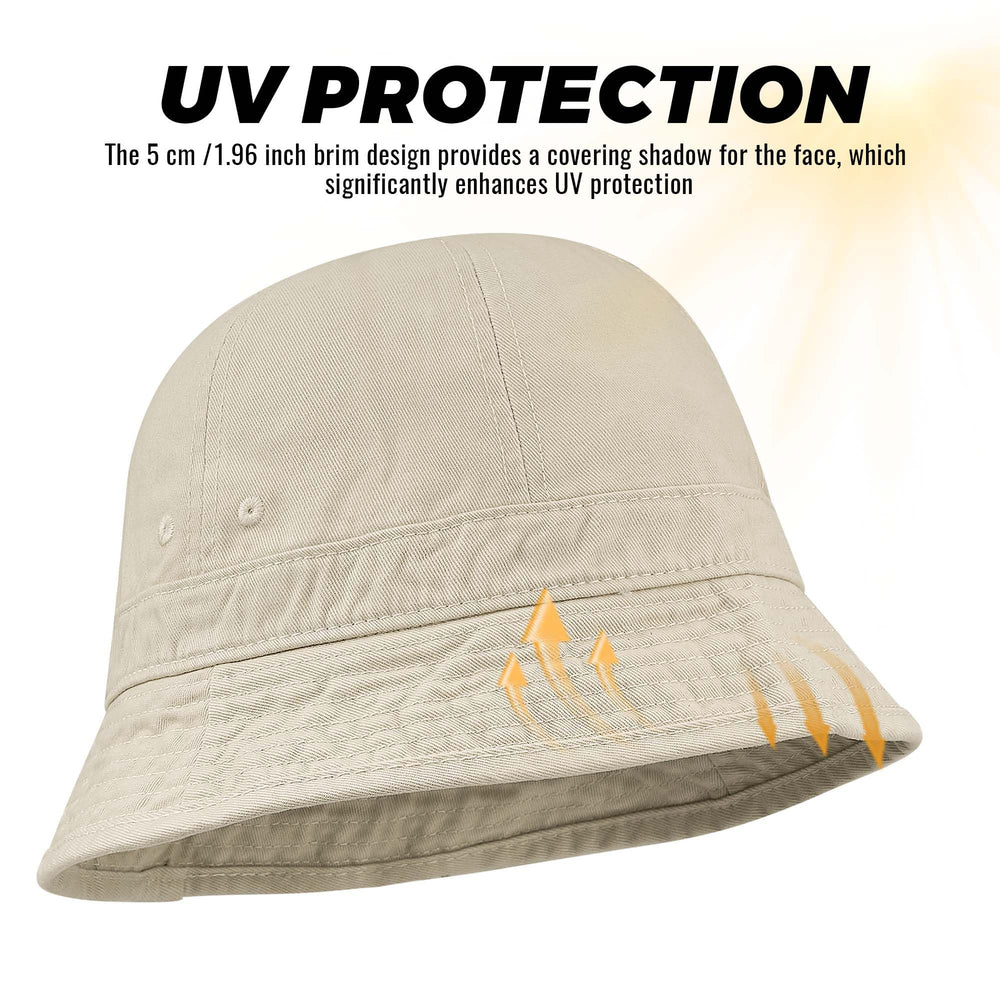 Ventilation eyelets on beige bucket hat