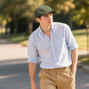 Green Croogo newsboy cap side profile