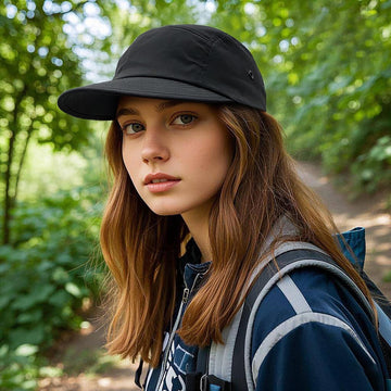 Croogo Casual Flat Brim Cap in black, left side view with adjustable buckle