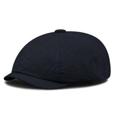 Croogo men's cotton newsboy cap in blue herringbone - front view