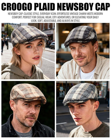 Lifestyle shot of Croogo Newsboy cap being worn by model