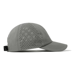Mesh side panels providing airflow on the gray hat