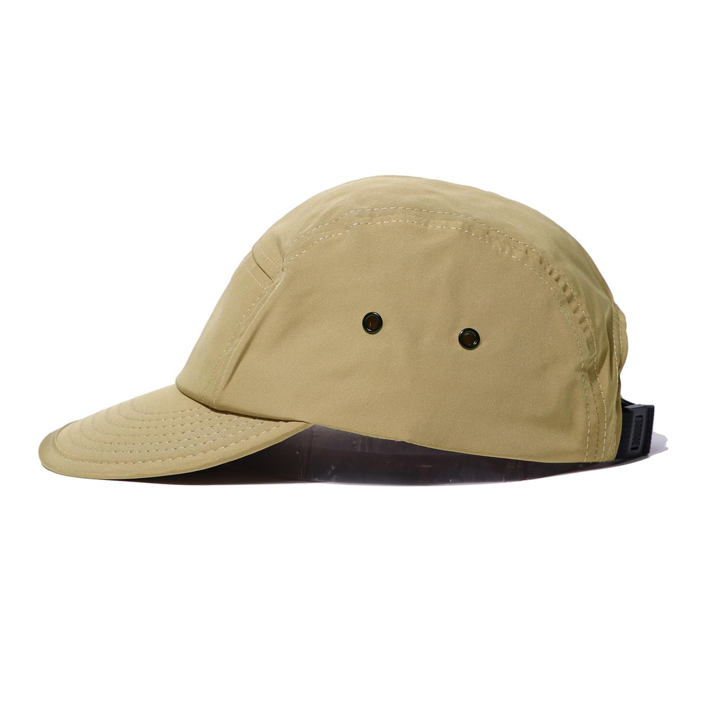 Flat bill casual dad hat with adjustable plastic buckle, khaki