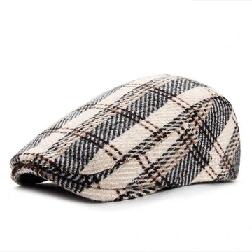 Beige wool-blend newsboy cap - side profile