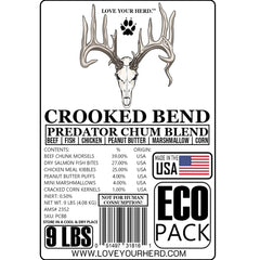 Crooked Bend Predator Chum Blend chicken kibble adds a poultry note to attract wildlife.