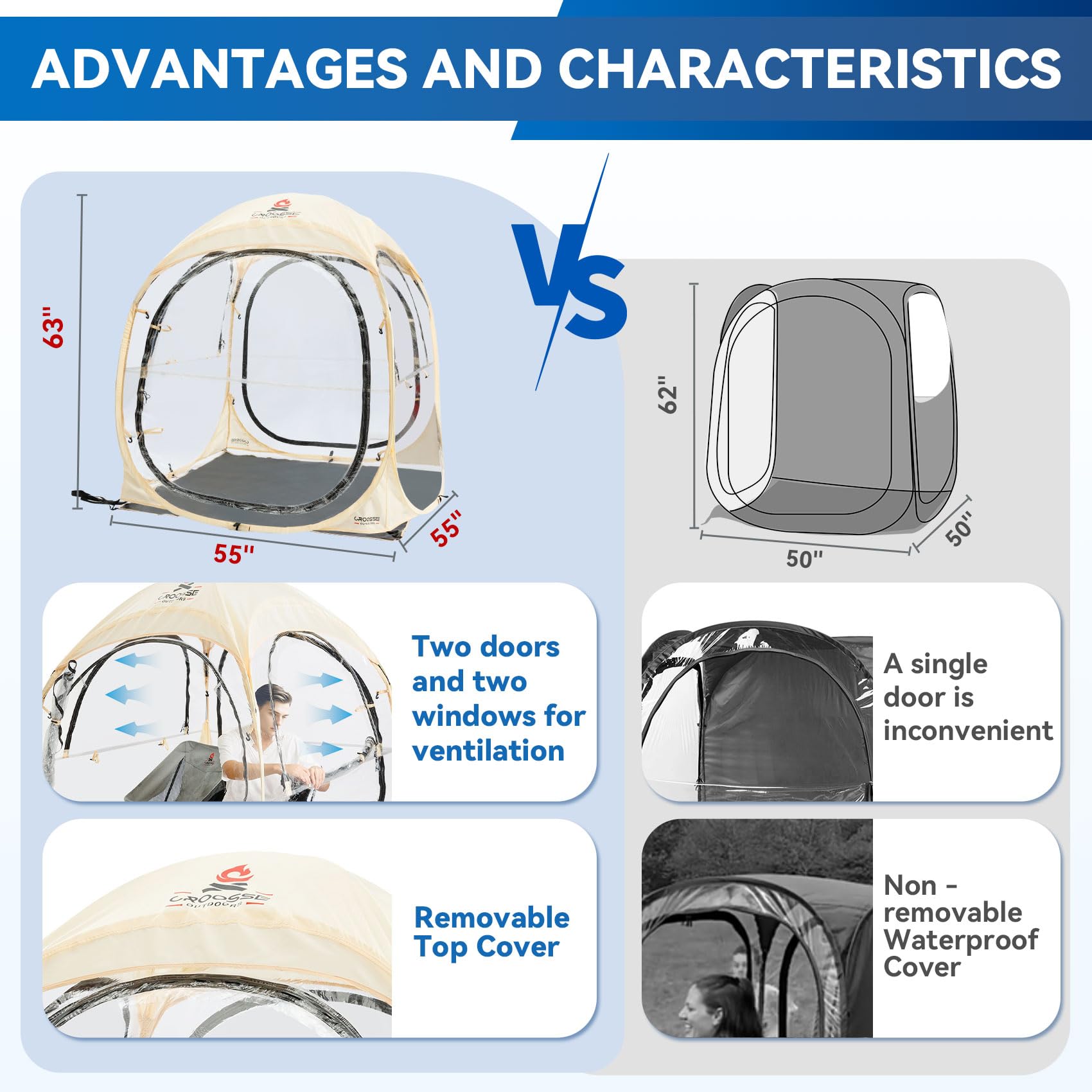 Croosseoutdoors bubble tent clear sides panorama for wide outdoor viewing.