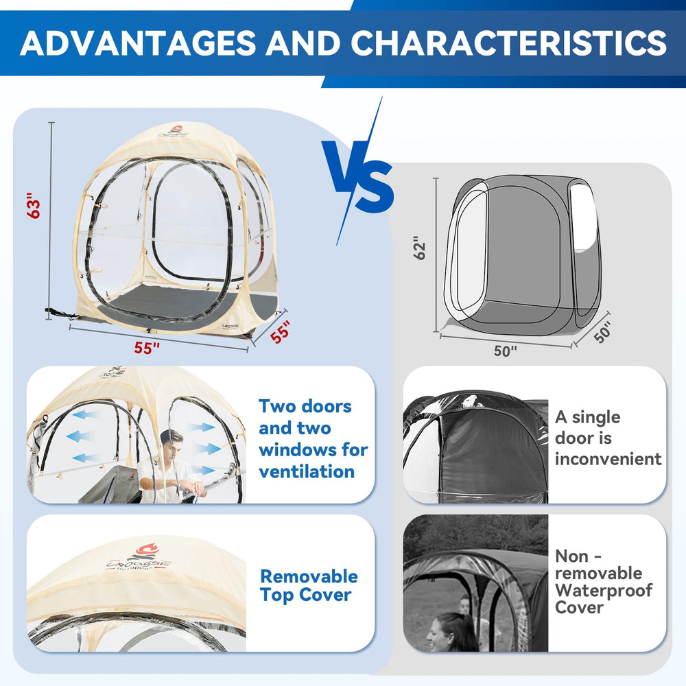 Croosseoutdoors bubble tent clear sides panorama for wide outdoor viewing.