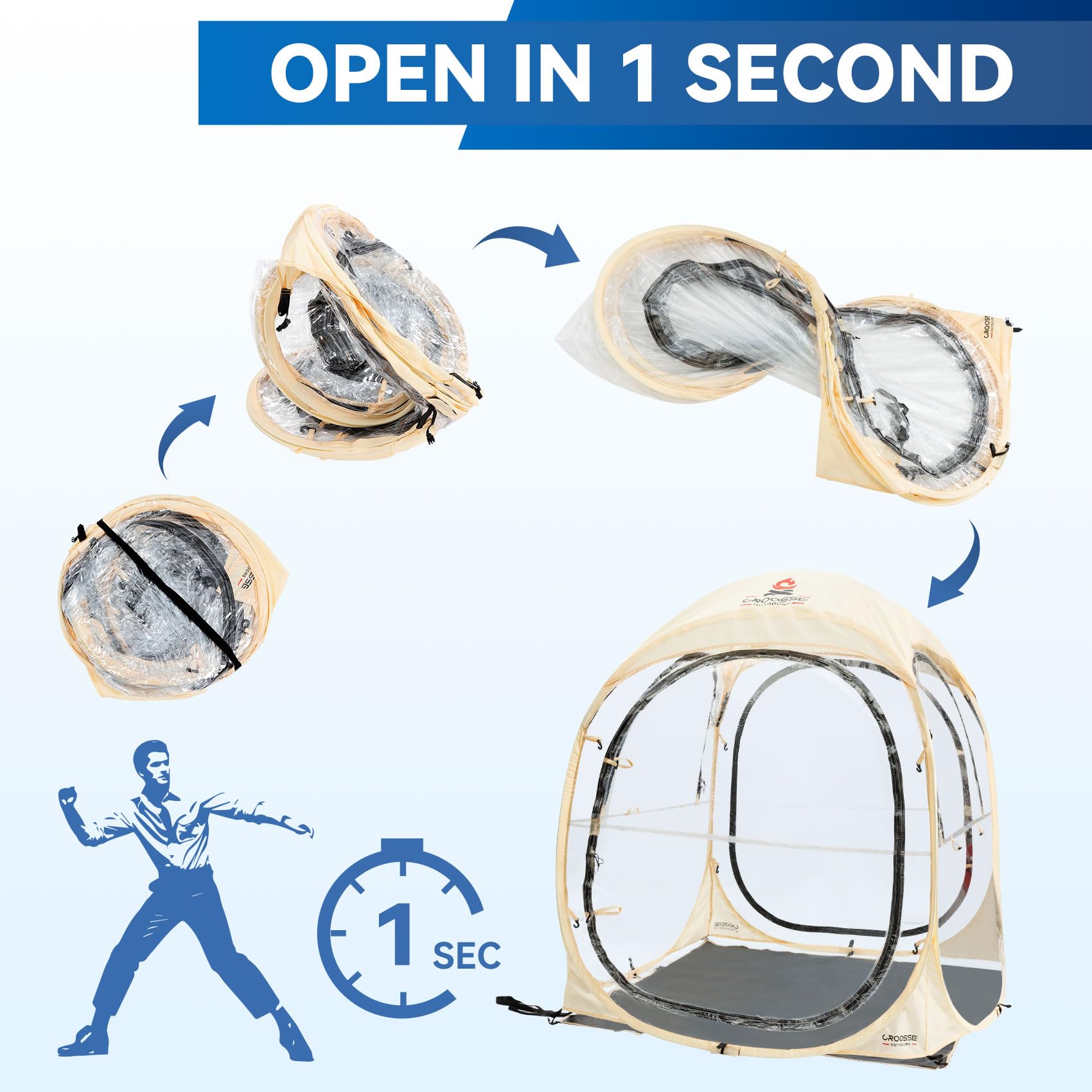 Croosseoutdoors pop-up shelter rainfly detachable for sun and rain protection.