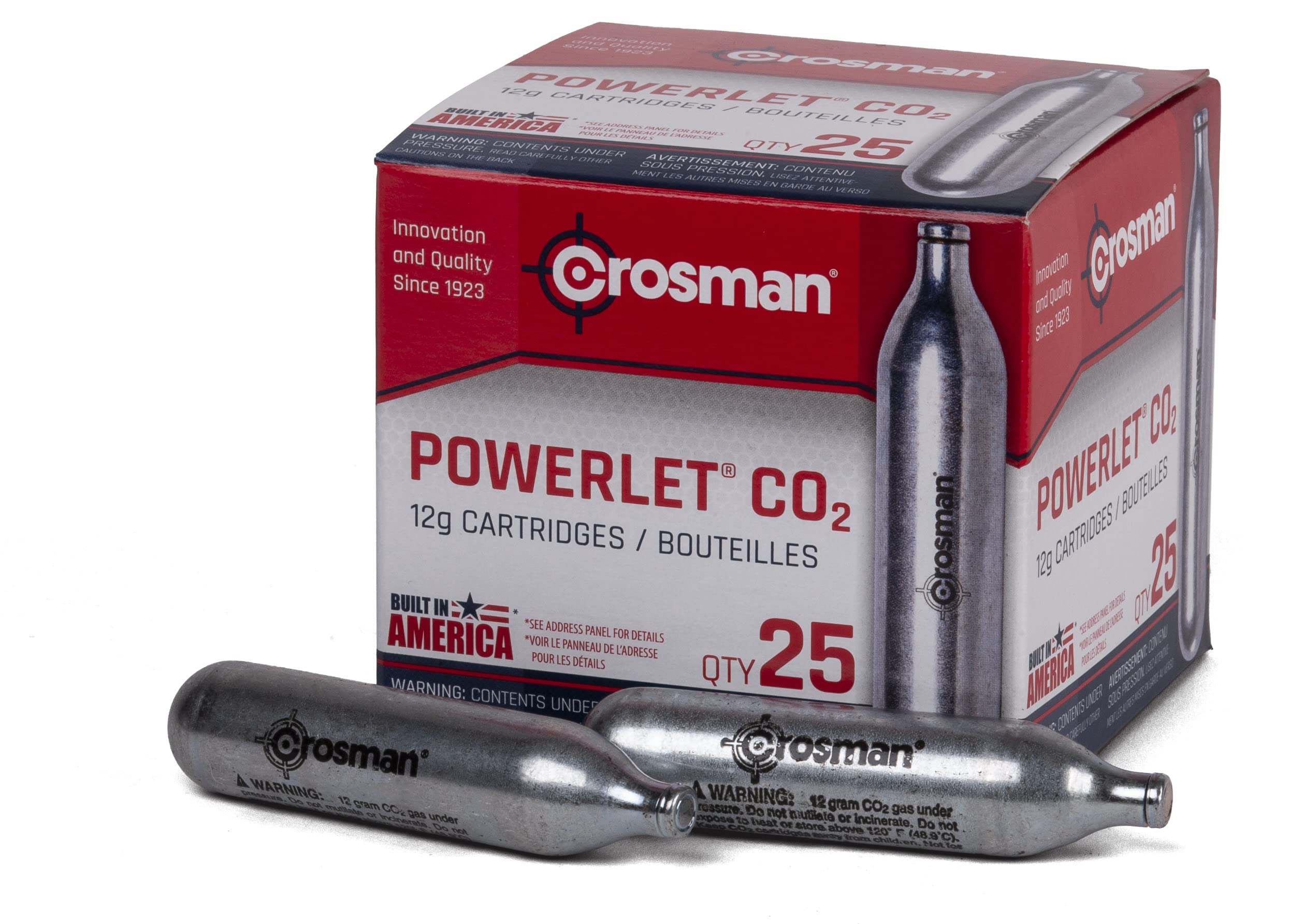Boxed Crosman CO2 powerlets 25-count box illustration