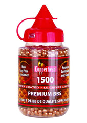 Close-up of copper-coated 4.5mm BBs designed for reliable Crosman air guns.