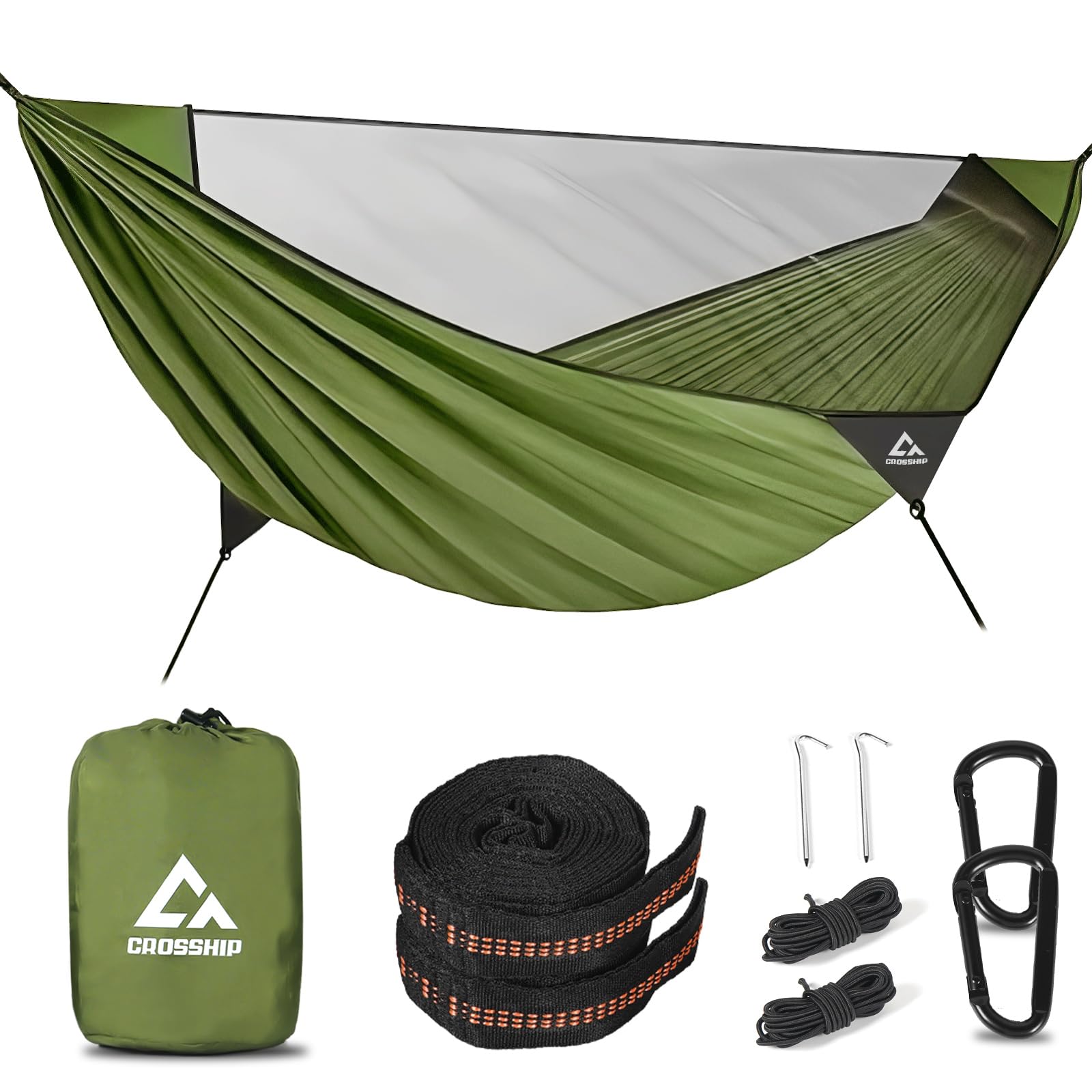 CROSSHIP camping hammock mosquito net setup delivers bug-free outdoor relaxation.