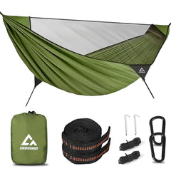 CROSSHIP camping hammock mosquito net setup delivers bug-free outdoor relaxation.