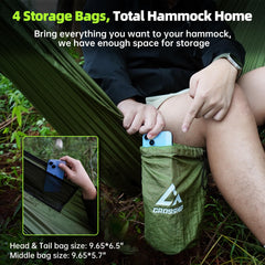 CROSSHIP hammock with parachute nylon for lightweight durability.