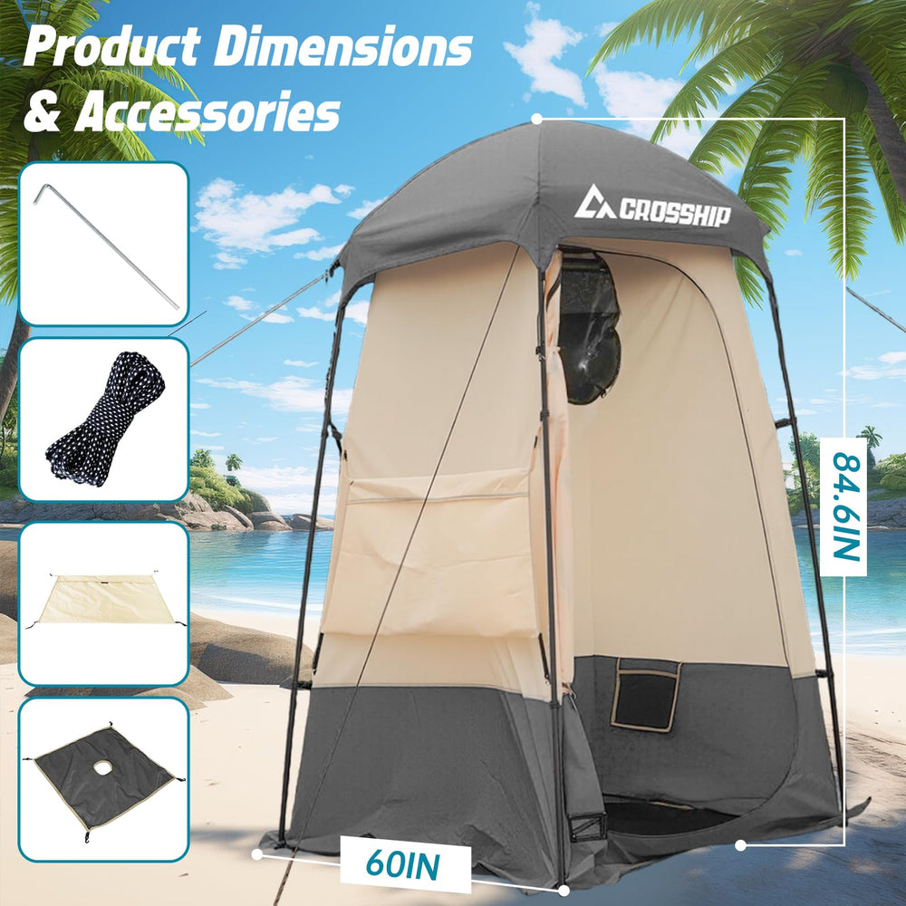 CROSSHIP camping shower tent in use, easy setup beside campsite