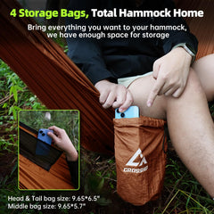 CROSSHIP hammock end-bed storage pockets keep essentials handy.