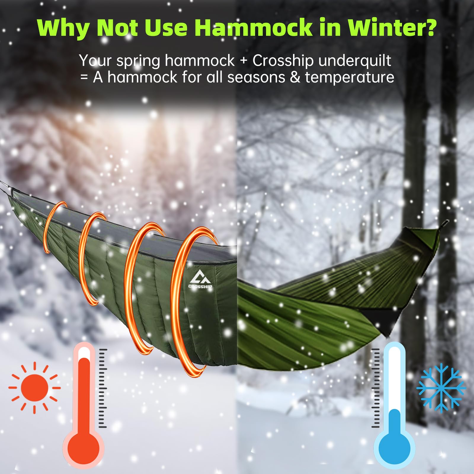 CROSSHIP hammock underquilt 20D ripstop shell with DWR coats protects gear from damp.