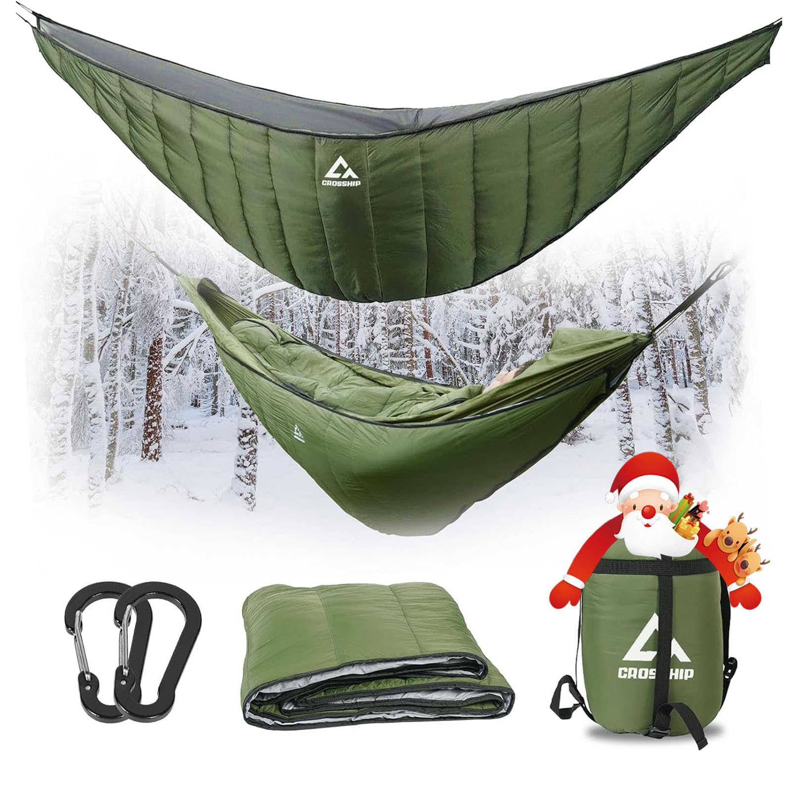 CROSSHIP hammock underquilt 95in x 55in size fits most configurations for comfy nights.