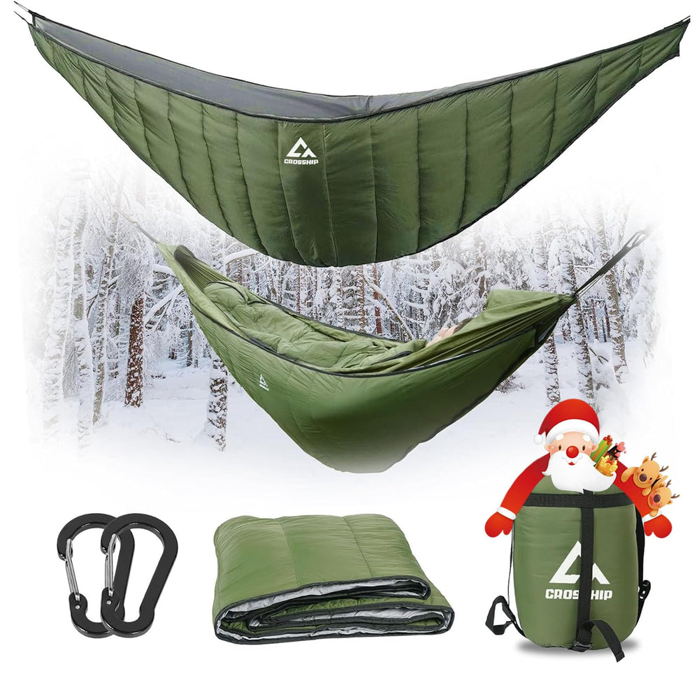 CROSSHIP hammock underquilt 95in x 55in size fits most configurations for comfy nights.