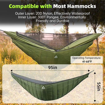 CROSSHIP hammock underquilt in use with straps secures neatly for comfy hammock setup.