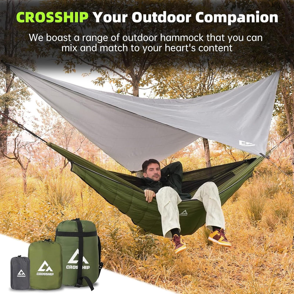 CROSSHIP hammock underquilt lightweight portable with stuff sack for easy travel packing.