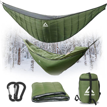 CROSSHIP hammock underquilt stored in pack for compact travel and easy carrying.