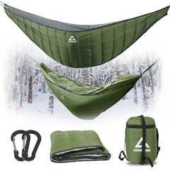 CROSSHIP hammock underquilt stored in pack for compact travel and easy carrying.