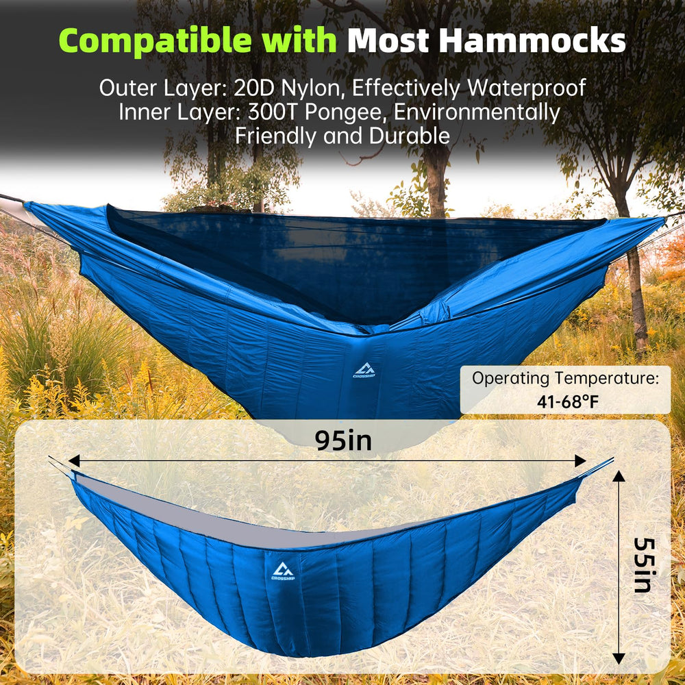 CROSSHIP underquilt DWR nylon shell resists light moisture on the trail