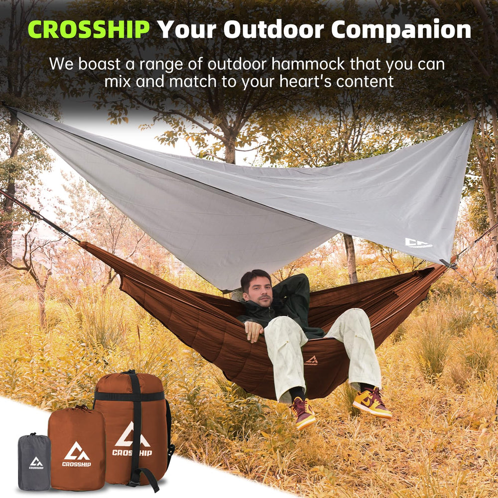 CROSSHIP underquilt elastic-strap ends ease positioning and stability