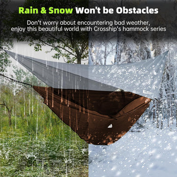 CROSSHIP two-person hammock setup shows shared comfort in nature.