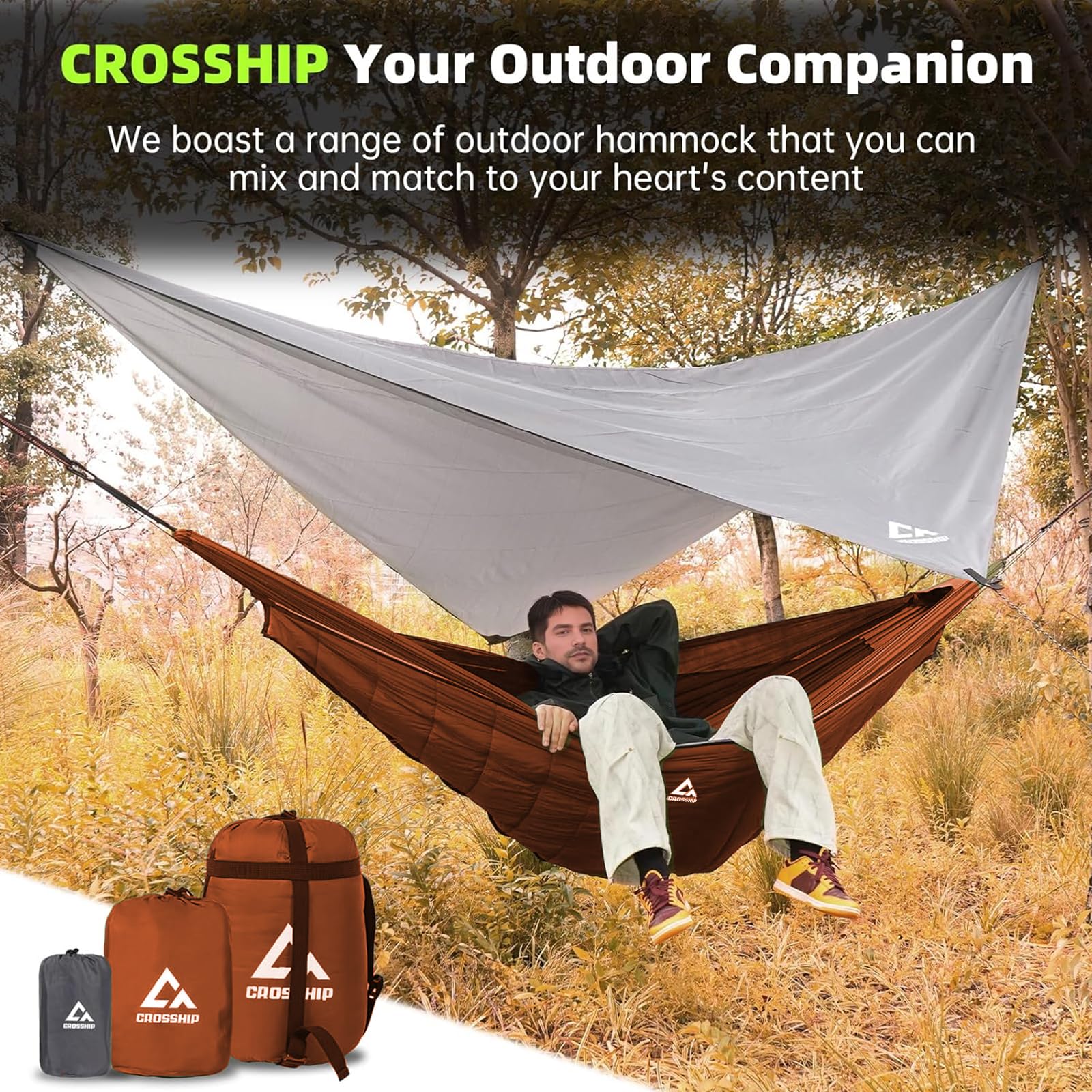 CROSSHIP packable hammock bag highlights portability for quick trips.