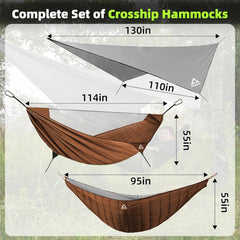 CROSSHIP underquilt highlights thermal coverage for cooler nights outdoors.
