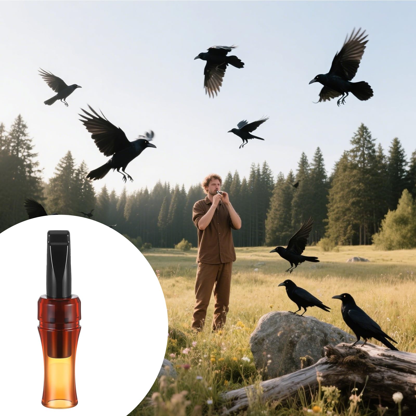 Crow Whistle outdoor-hunting-scene shows practical crow calls in nature