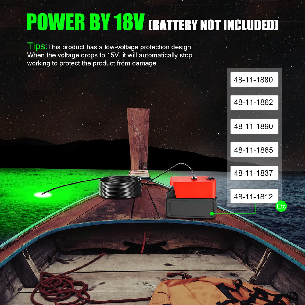 Attracts bait fish like shad and minnows with green light