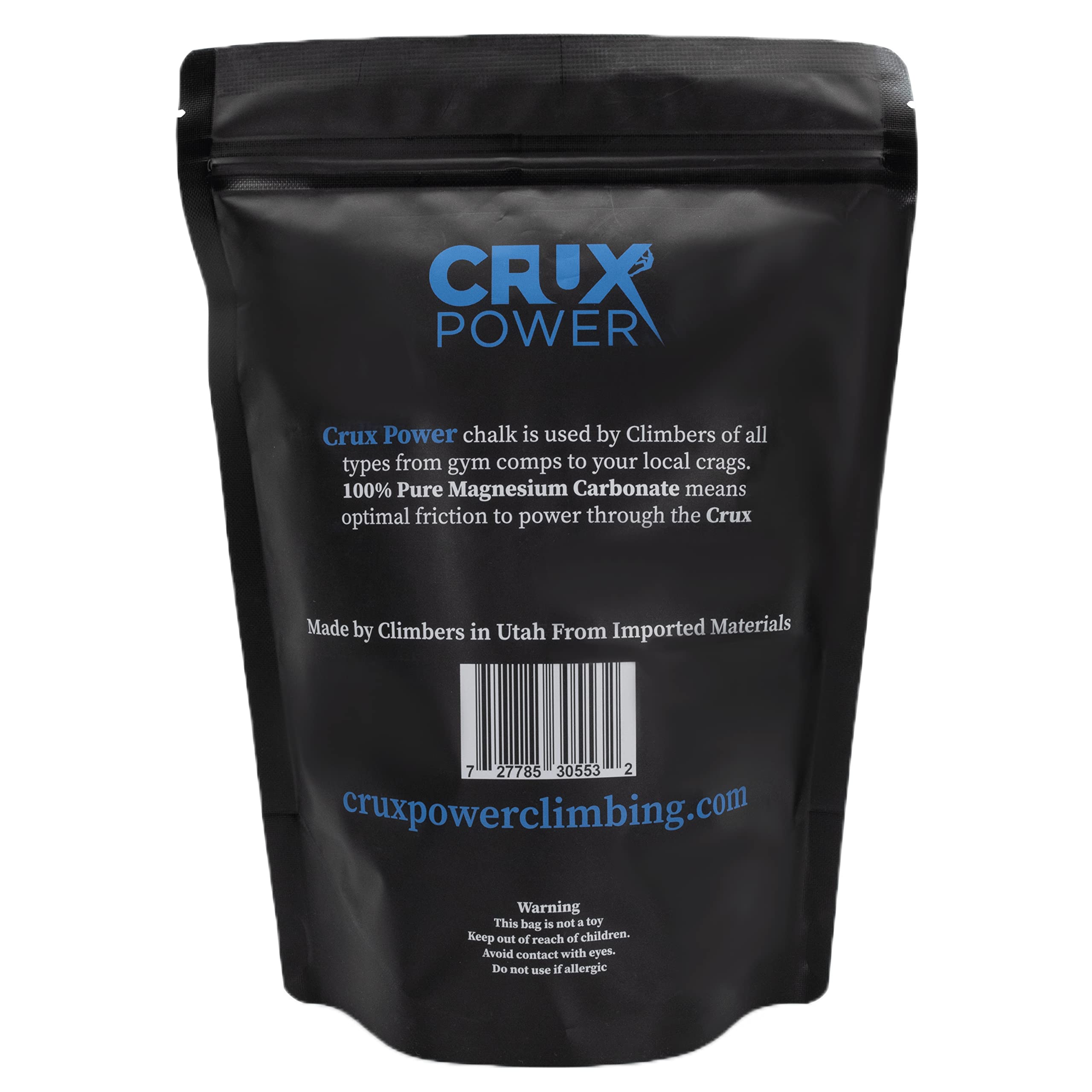 Crux Power chalk packaging shows a portable solution for gym and crag days.