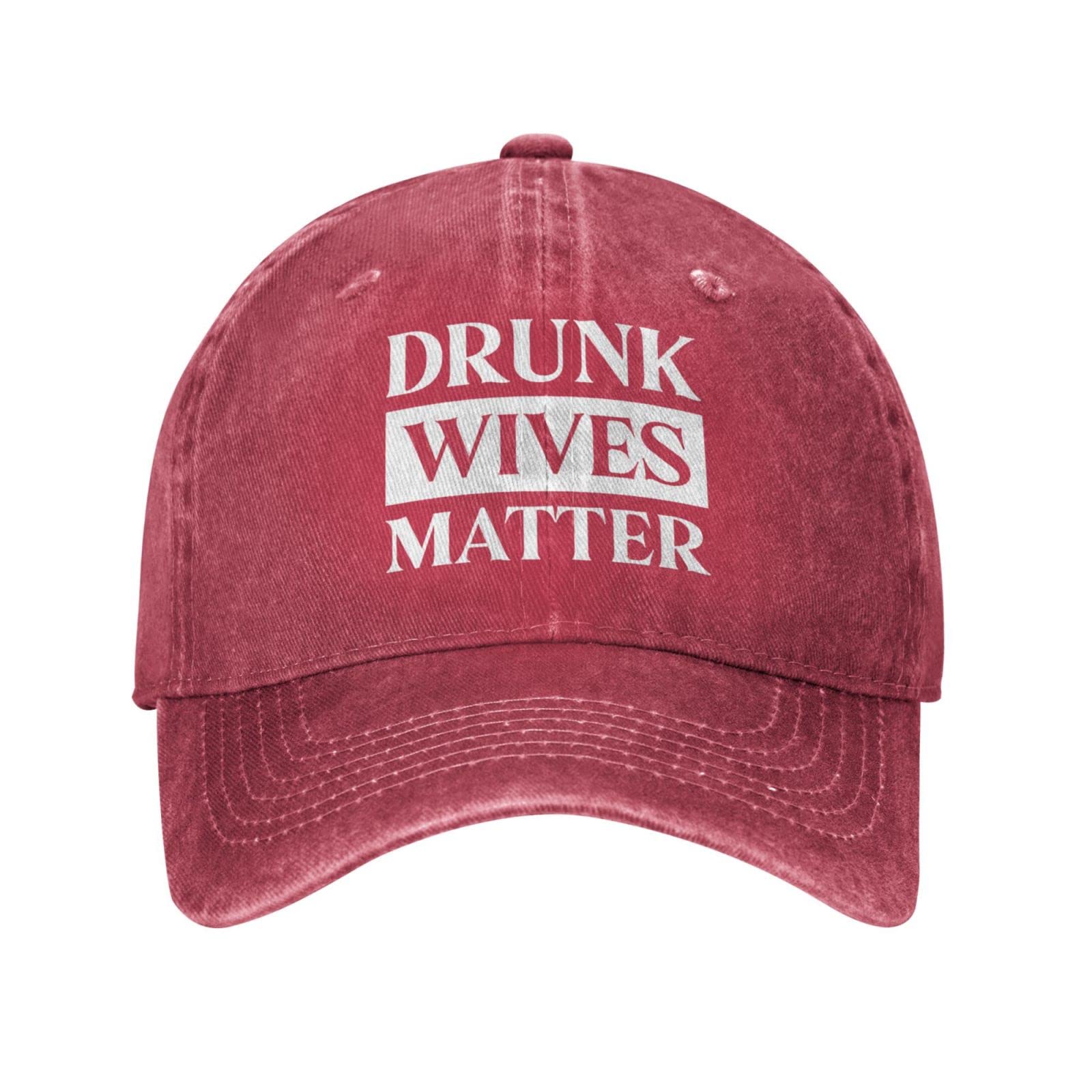 Cryptomancy Drunks Wives Matter hat front view in red, ideal for casual daily wear