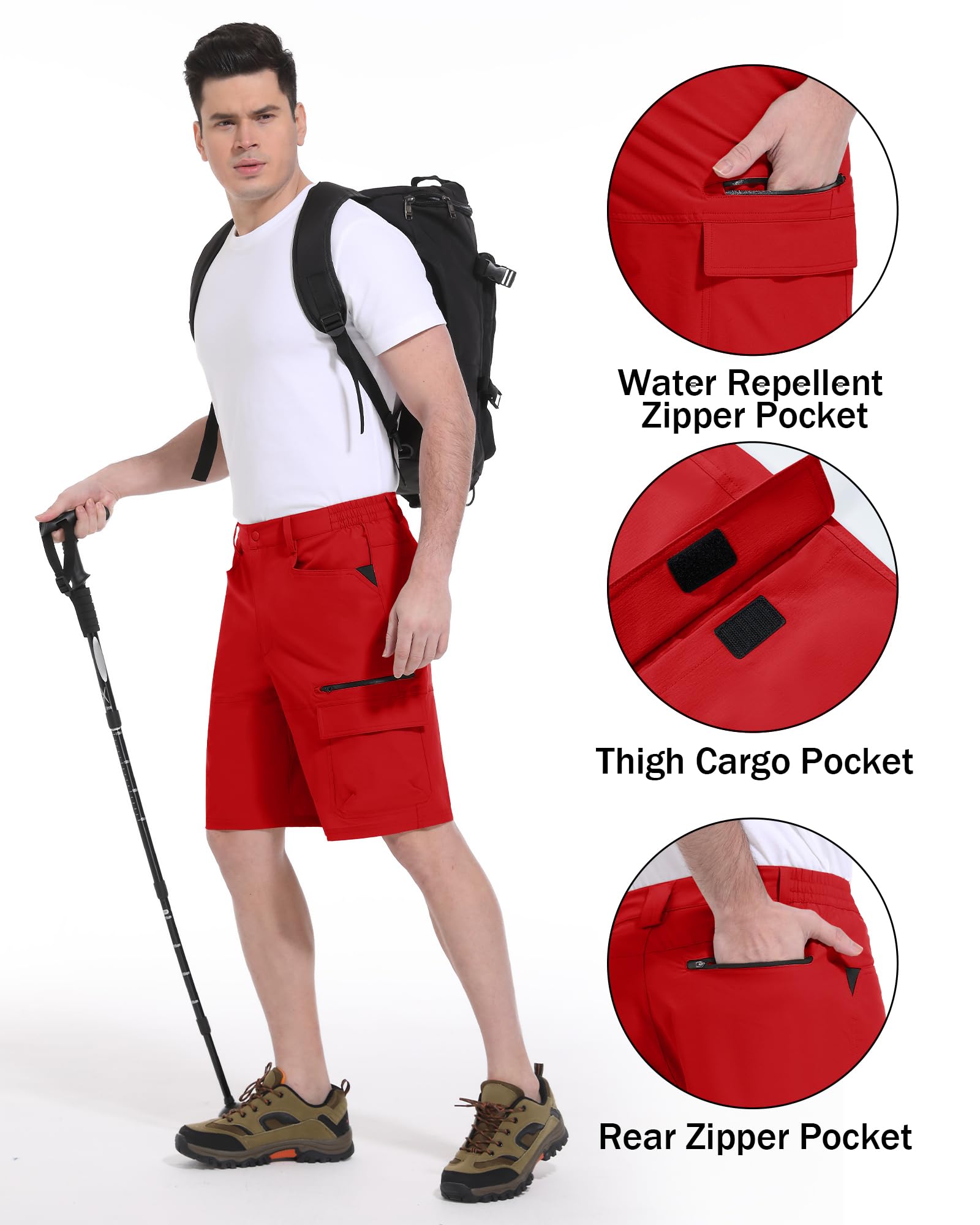 CRYSULLY cargo short nylon-spandex blend, red, breathable and flexible for movement.
