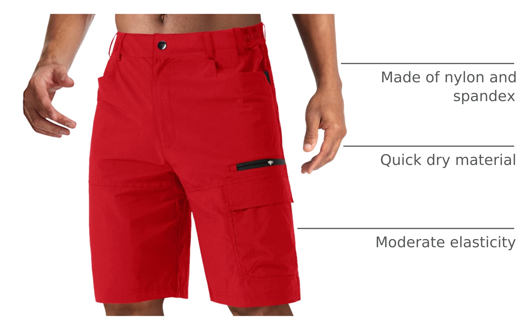 CRYSULLY cargo short thigh pocket in red, extra room for tools on hikes.