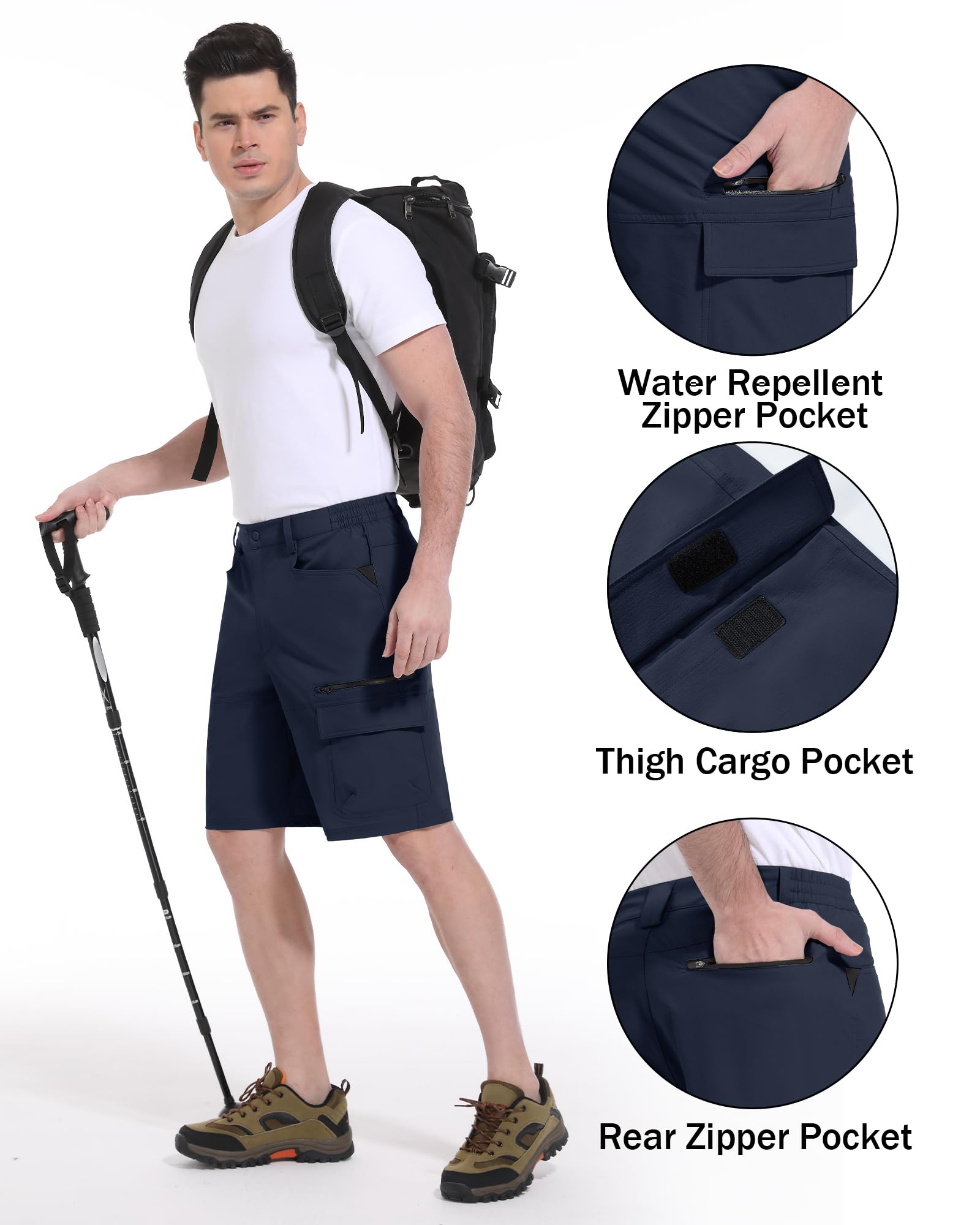 CRYSULLY cargo shorts in-use hiking scene demonstrates outdoor versatility