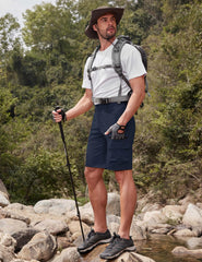CRYSULLY cargo shorts navy back zip pocket keeps valuables secure during travels.