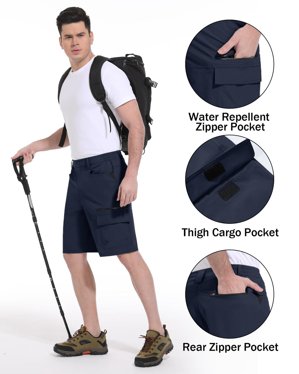 CRYSULLY cargo shorts navy packable design for easy backpacking.