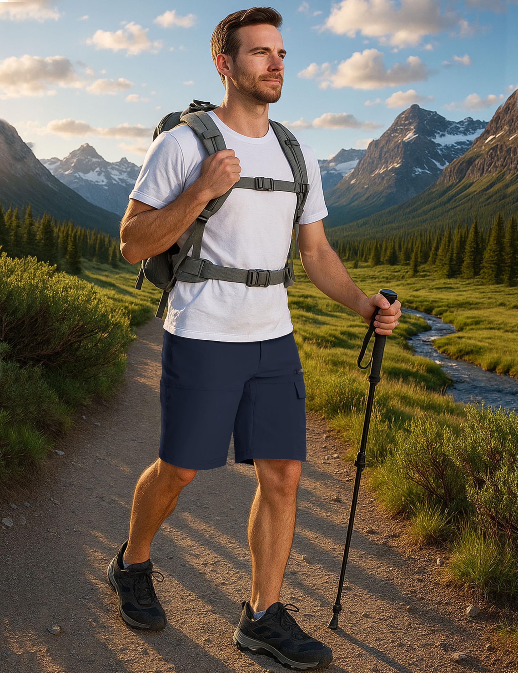 CRYSULLY cargo shorts navy thigh pockets offer organized storage for tools.