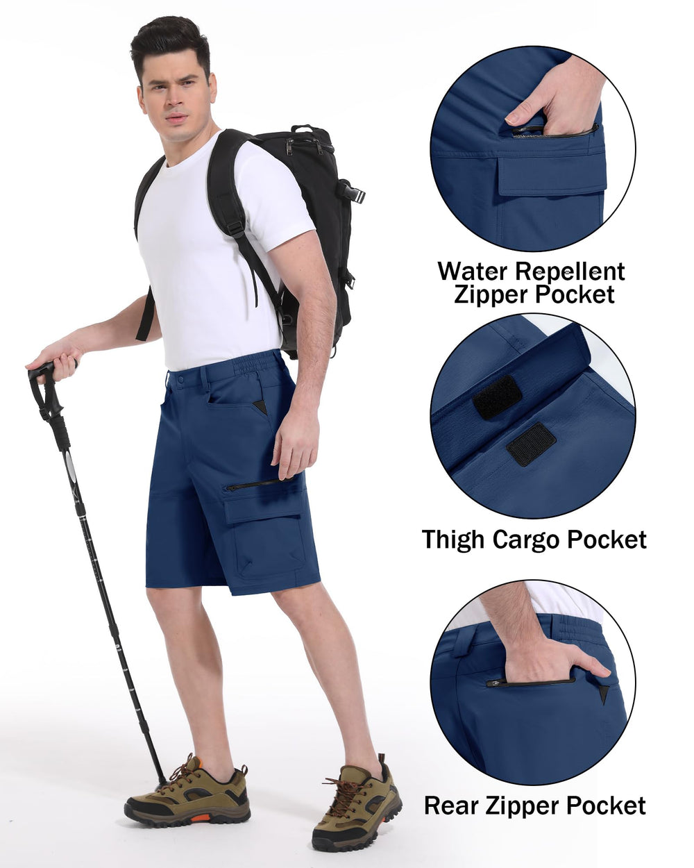 CRYSULLY royal blue cargo shorts partial elastic waistband for flexible fit