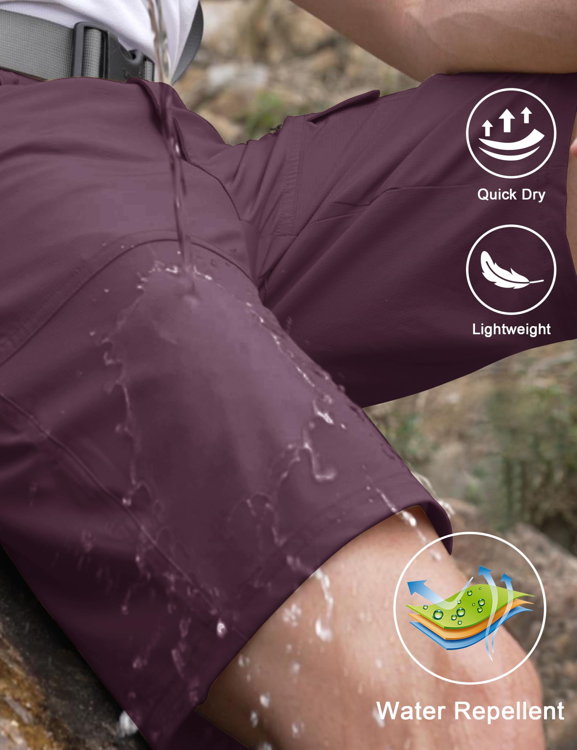 CRYSULLY shorts zipper detail—durable hardware for rugged outdoor use.