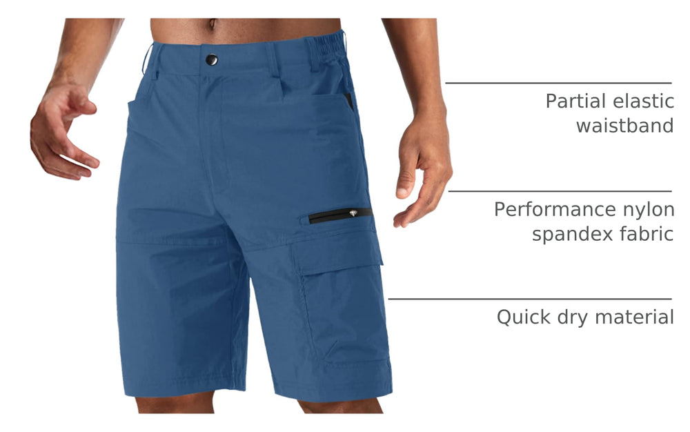 CRYSULLY mens hiking short left thigh pocket enables quick item retrieval.