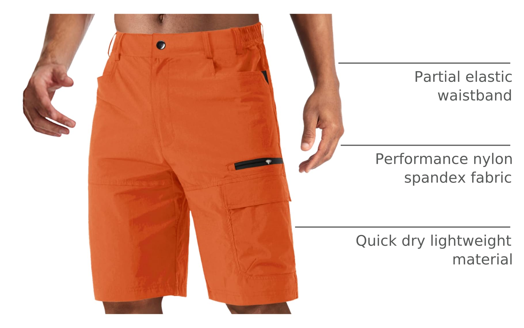 CRYSULLY men's hiking shorts comfortable fit with partial elastic waistband.