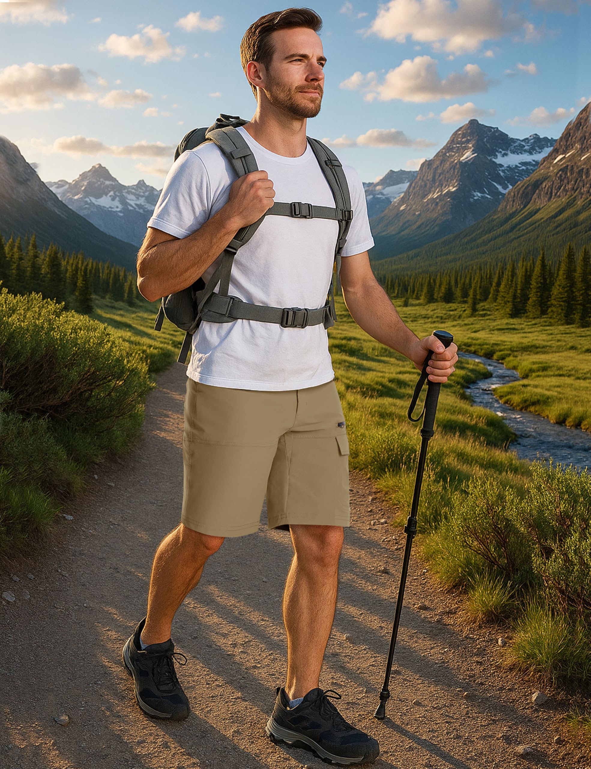CRYSULLY mens hiking shorts cargo thigh pockets for organization.
