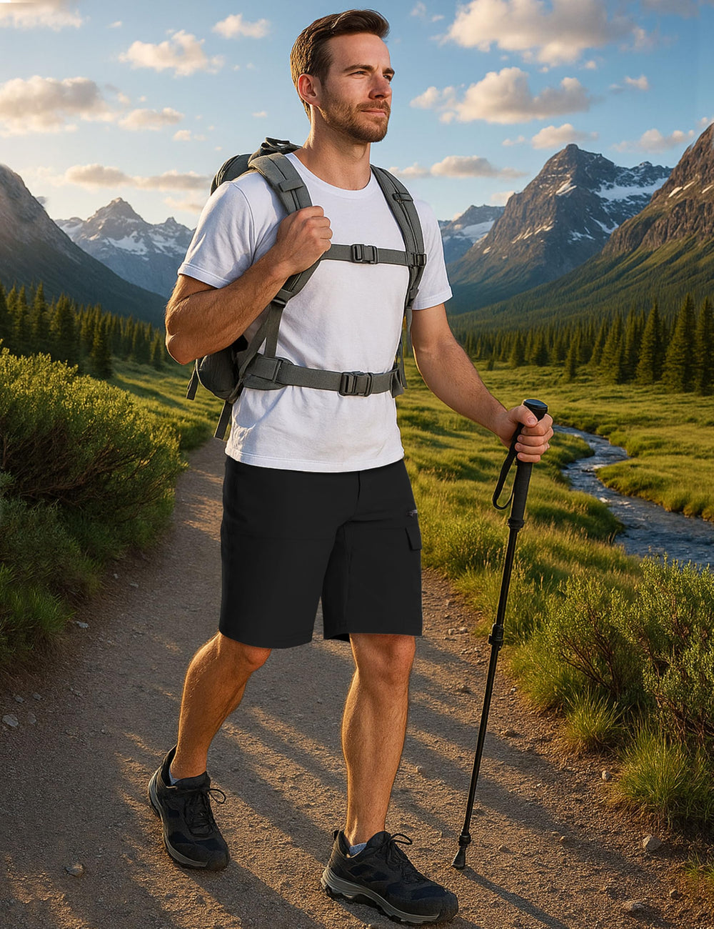 CRYSULLY cargo shorts demonstrate secure 5-pocket storage for hikes