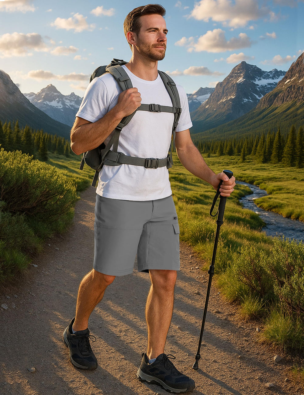 CRYSULLY mens shorts cargo with zip pockets guards valuables