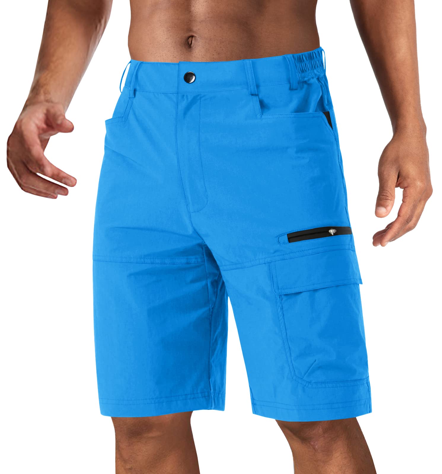 CRYSULLY mens summer shorts Azure front view shows lightweight quick-dry fabric ideal for hiking.